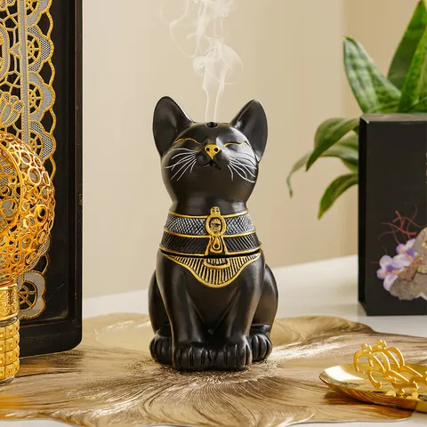 Modern Egyptian Cat Incense Burner Resin Bastet Cat Statue Aromatherapy Censer For Home Office Decor Arabic Festival Fragrance