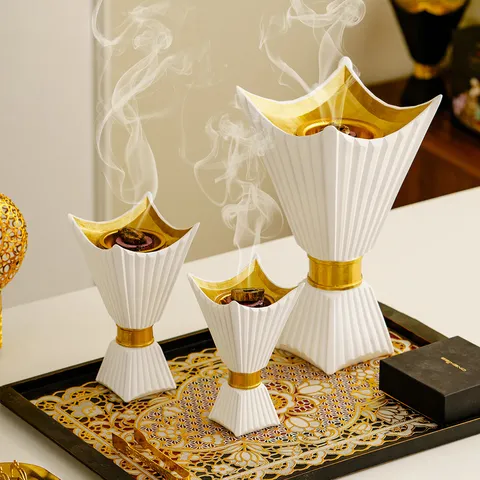 Modern Minimalist Middle Eastern Arabic Style Square Chalice Resin Incense Burner Luxury Aromatherapy Stove Home Living Room Desktop Decorative Ornament