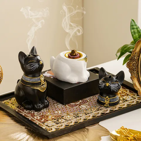 Modern Egyptian Cat Incense Burner Resin Bastet Cat Statue Aromatherapy Censer For Home Office Decor Arabic Festival Fragrance