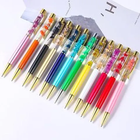 Creatieve Gedroogde Bloem Vloeistof Drijvende Kristal Balpen Metaal Kunststof Kantoor Schrijfpen