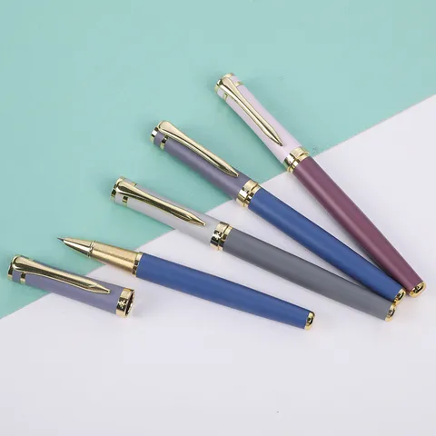 Stylo Plume en Métal Couleur Morandi Stylo Gel Calligraphie Stylo d'Écriture Clip Doré Bureau École Papeterie Cadeau