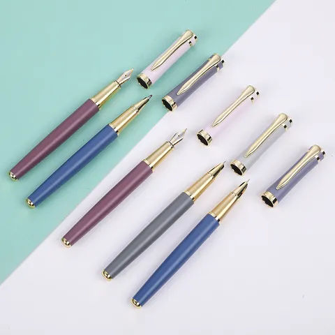 Stylo Plume en Métal Couleur Morandi Stylo Gel Calligraphie Stylo d'Écriture Clip Doré Bureau École Papeterie Cadeau