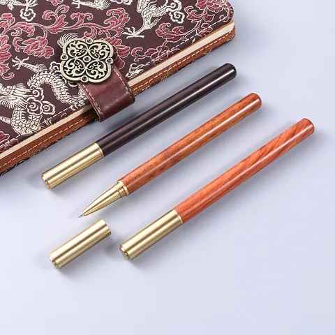 Bolígrafo De Firma De Latón Y Madera Maciza Hecho A Mano Vintage Business Bolígrafo Roller Tinta Negra Regalo Ejecutivo Para Oficina