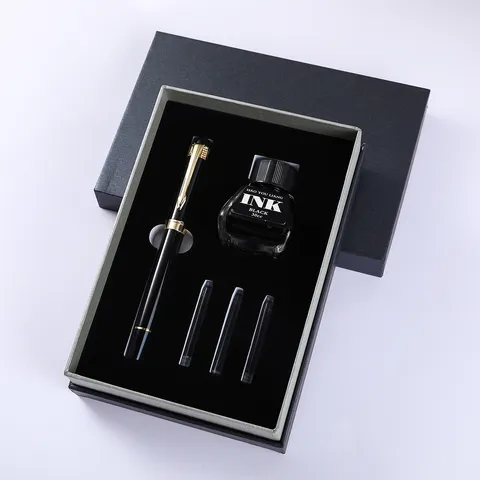 Zakelijke Vulpen Geschenkdoos Set Metalen Iridium Pen Met Zwarte Inktfles En Navullingen Kantoor