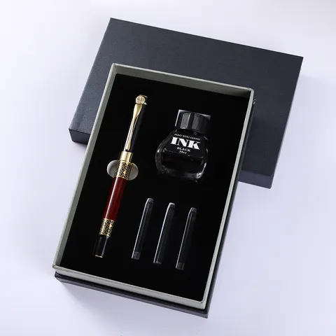 Zakelijke Vulpen Geschenkdoos Set Metalen Iridium Pen Met Zwarte Inktfles En Navullingen Kantoor