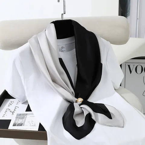Fashion Light Luxury Satin Square Scarf For Women Minimalist Striped Geometric Print Multifunctional Neckerchief Shawl