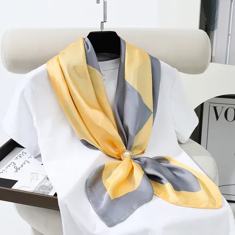 Fashion Light Luxury Satin Square Scarf For Women Minimalist Striped Geometric Print Multifunctional Neckerchief Shawl