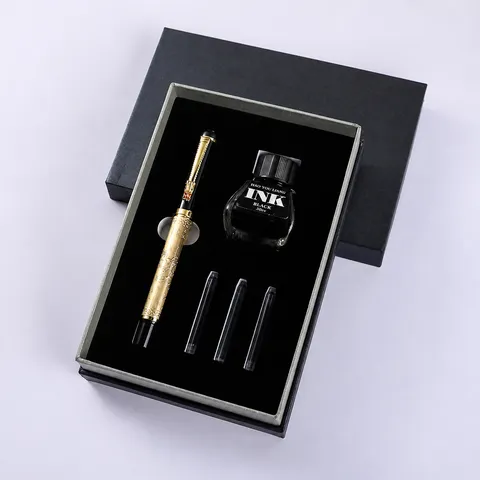 Business Fountain Pen Gift Box Set Metal Iridium Nib Pen With Black Ink Bottle And Refills Office