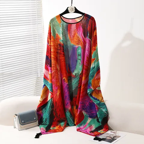 Dames Zomer Zonbescherming Losse Trui Sjaal Kunstzijde Bloemen Bedrukt Strand Cape Top
