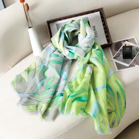 Women Digital Printed Botanical Floral Scarf Lightweight Polyester Sun Protection Shawl Travel Fashion Neck Wrap