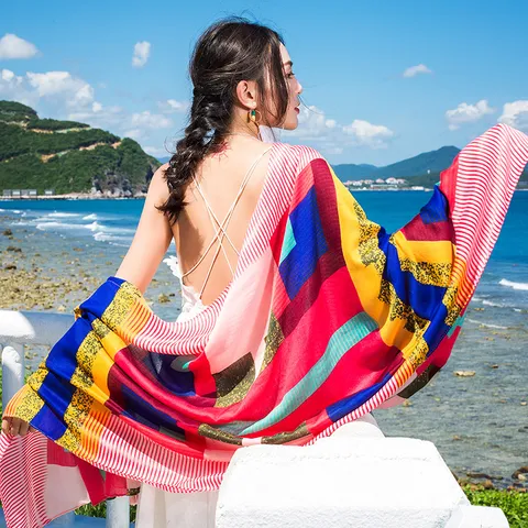 Women's Bohemian Floral Printed Scarf Vintage Long Cotton Shawl Casual Sun Protection Beach Wrap Tassel Scarf