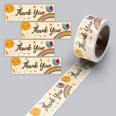 Rectangle Thank You Stickers Roll Adhesive Gift Sealing Labels For Florist Baking Packaging And Party Decoration