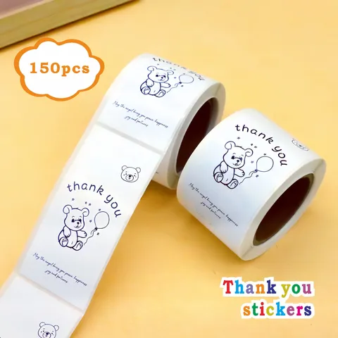 Cute Cartoon Dog Bear Thank You Sealing Stickers Roll Adhesive Labels For Baking Wedding Gift Decoration Party Supplies