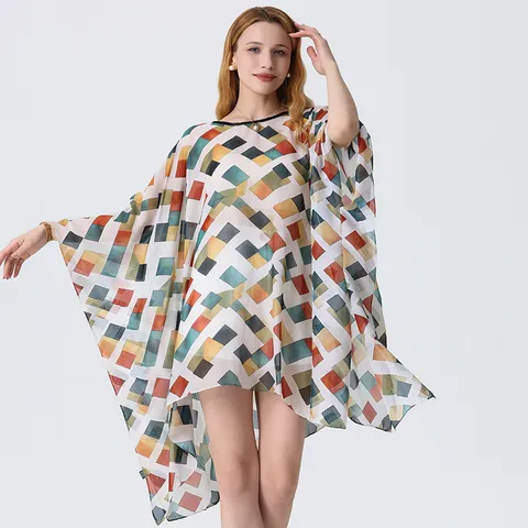 Women's Georgette Maxi Dress Summer Beach Vacation Floral 3D Printed Loose Batwing Sleeve Casual Pullover Dress