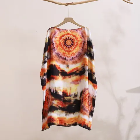 Women's Summer Loose Printed Sun Protection Clothing Simulation Silk Shawl Outdoor Casual Beach Cardigan Jacket