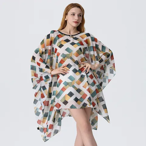 Robe Longue en Mousseline pour Femmes Imprimé Géométrique Décontracté Vacances à la Plage Été Robe Longue Sans Manches Coupe Ample
