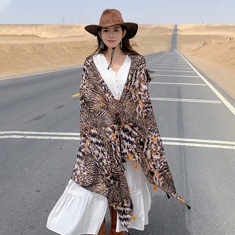 Boho Bohemian Ethnic Style Floral Paisley Print Scarf Lightweight Sun Protection Shawl Beach Vacation Travel Wrap For Women