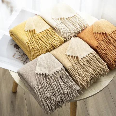 Autumn Winter Women Thickened Imitation Cashmere Scarf Double Sided Solid Color Tassels Warm Shawl Versatile Neck Scarf