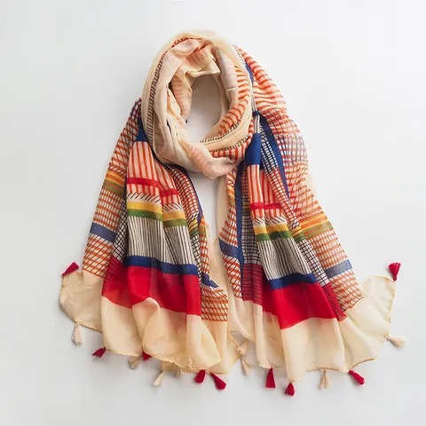 Fashion Ethnic Style Printed Tassel Scarf Polyester Long Shawl Soft Lightweight Casual Wrap For Women Daily Wear