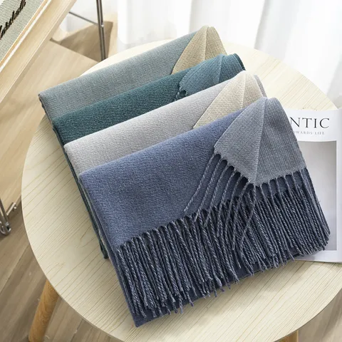 Autumn Winter Women Thickened Imitation Cashmere Scarf Double Sided Solid Color Tassels Warm Shawl Versatile Neck Scarf
