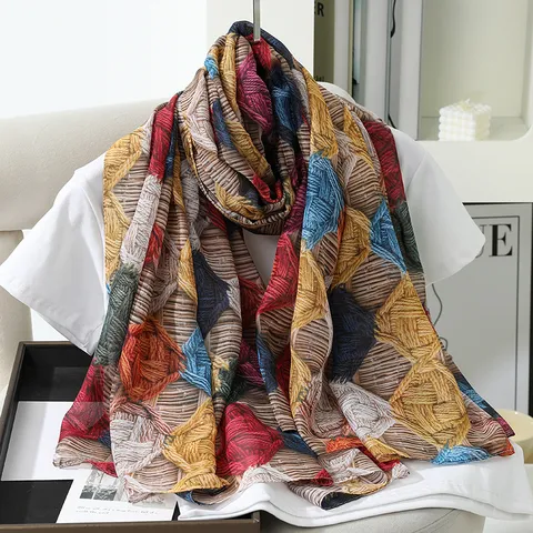 Women's Large Imitation Silk Floral Print Scarf Secret Garden Shawl For Travel Sun Protection And Fashion Wear