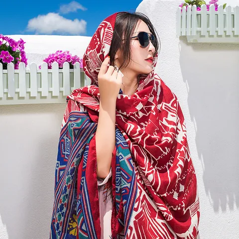 Women's Ethnic Style Geometric Printed Scarf Lightweight Breathable Sun Protection Beach Shawl Vacation Fashion Wrap