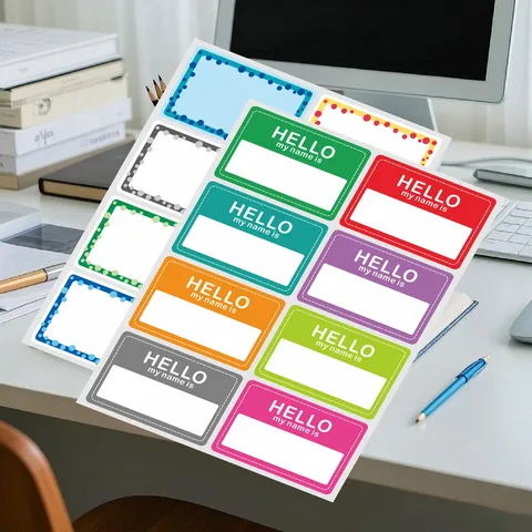 Colorful Name Badge Stickers Hello My Name Is Adhesive Name Tags For Party School Meeting Event Supplies