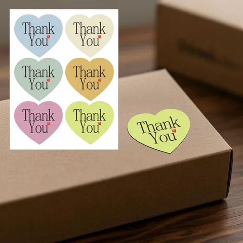 Heart Macaron Color Thank You Sealing Stickers Gift Greeting Card Envelope Decorative Bakery Paper Bag Labels