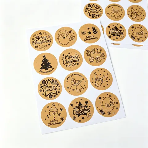 Vintage Kraft Paper Christmas Stickers Santa Snowman Gingerbread Man Gift Box Sealing Labels Holiday Gift Packaging