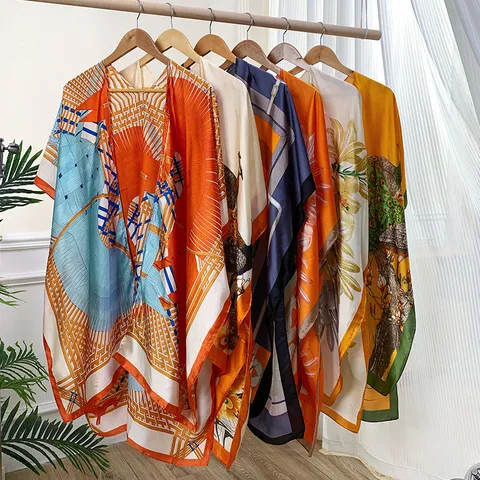 Women Fashion Satin Scarf Shawl Lightweight Sun Protection Scarf Elegant Printed Long Beach Stole Wrap