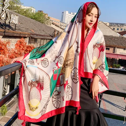 Bohemian Ethnic Style Scarf Women Summer Thin Shawl Cloak Polyester Fiber Printed Sunscreen Silk Scarf Beach Travel