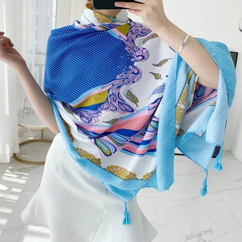 Women's Ethnic Style Imitation Silk Scarf Large Shawl Seaside Beach Sunscreen Scarf Fashion Accessories