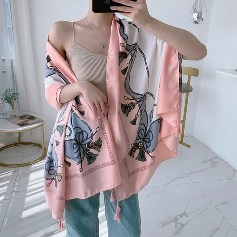 Women Vintage Floral Printed Scarf Lightweight Polyester Shawl For Office Air Conditioning Room And Beach Travel