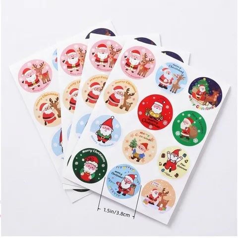 Christmas Round Sealing Stickers Colorful Cartoon Pattern Cute Santa Claus Holiday Gift Bag Packaging Box DIY Decoration Labels
