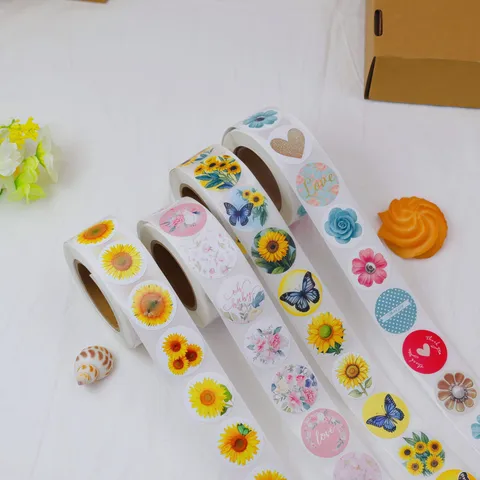 Hand Painted Retro Floral Sunflower Planner Stickers Decorative Adhesive Stickers For Scrapbooking Gift Envelope Sealing