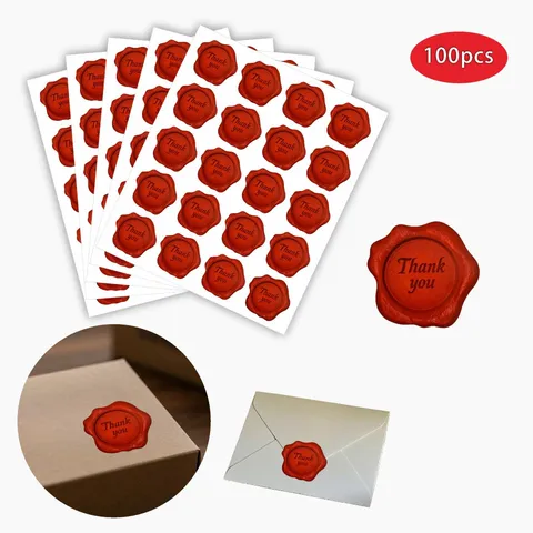 Retro Wax Seal Style Thank You Sealing Stickers Red Adhesive Decals For Wedding Invitation Gift Packaging