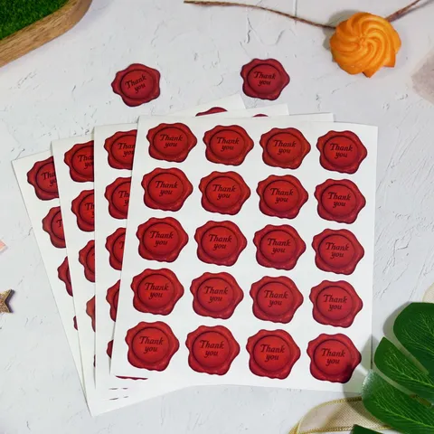 Retro Wax Seal Style Thank You Sealing Stickers Red Adhesive Decals For Wedding Invitation Gift Packaging