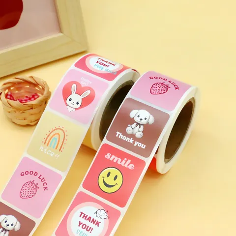 Thank You Sticker Roll Art Paper Self Adhesive Label Cute Cartoon Floral Design For Bakery Gift Packaging Sealing Decor
