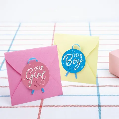 Gender Reveal Stickers Boy Girl Label Paper Baby Footprint English Round Marking Stickers Decorative Decals For Party