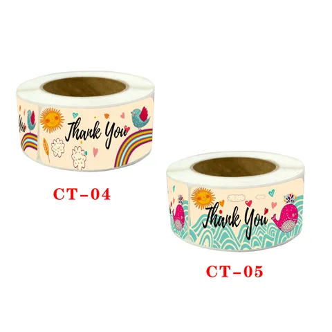Cartoon Thank You Stickers Roll Adhesive Labels For Gift Packaging Order Sealing Decorative Envelope Seals