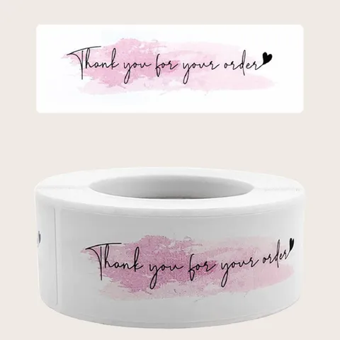 Thank You Sealing Stickers Roll Self Adhesive Label Stickers For Envelope Packaging Decoration Cute Pink Watercolor Design