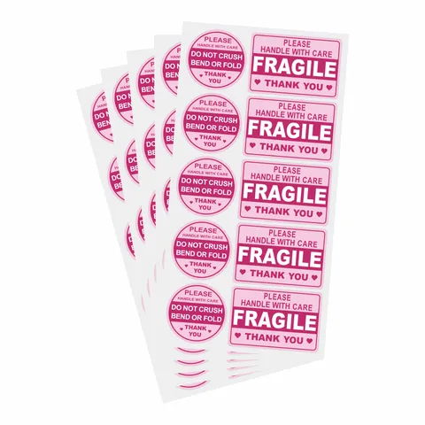 Pink Fragile Warning Shipping Stickers Adhesive Labels Handle With Care And Do Not Bend For Mailing Package Box