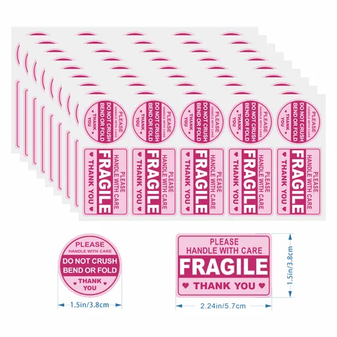 Pink Fragile Warning Shipping Stickers Adhesive Labels Handle With Care And Do Not Bend For Mailing Package Box