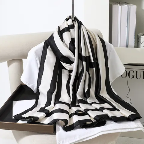 Vintage Ethnic Style Satin Scarf Women Long Lightweight Sun Protection Beach Shawl Floral Geometric Printed Fashion Wrap