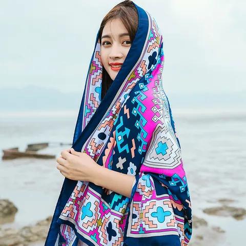 Women's Ethnic Style Printed Oversized Sun Protection Shawl Beach Scarf Fashion Multifunctional Long Wrap Scarf