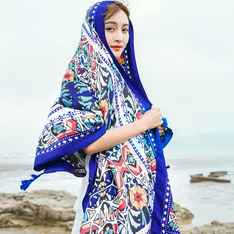 Women's Ethnic Style Printed Oversized Sun Protection Shawl Beach Scarf Fashion Multifunctional Long Wrap Scarf