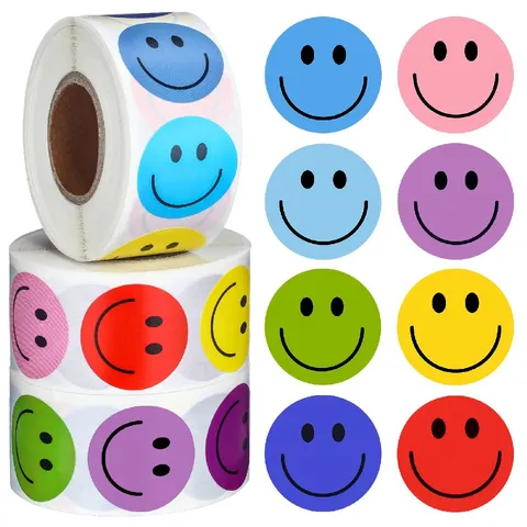 Roll Smile Face Stickers Cute Cartoon Expression Reward Decorative Sealing Stickers For Kids School Office