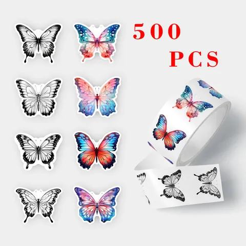Creative Butterfly Flower Self-Adhesive Sticker Roll Colorful Decorative Label For Gift Box Packaging And Crafting