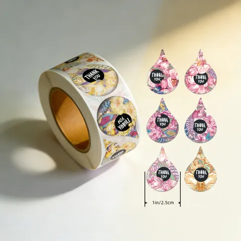 Tränenförmige Bunte Blumen Danke Aufkleber Kleinunternehmen Versiegelung Etiketten Rolle Dekorative Klebe Papier Aufkleber
