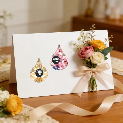 Tränenförmige Bunte Blumen Danke Aufkleber Kleinunternehmen Versiegelung Etiketten Rolle Dekorative Klebe Papier Aufkleber